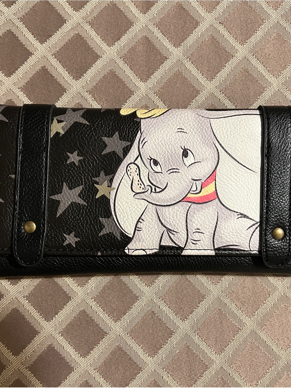 Disney Loungefly Black Dumbo Star Wallet with Gold Accents